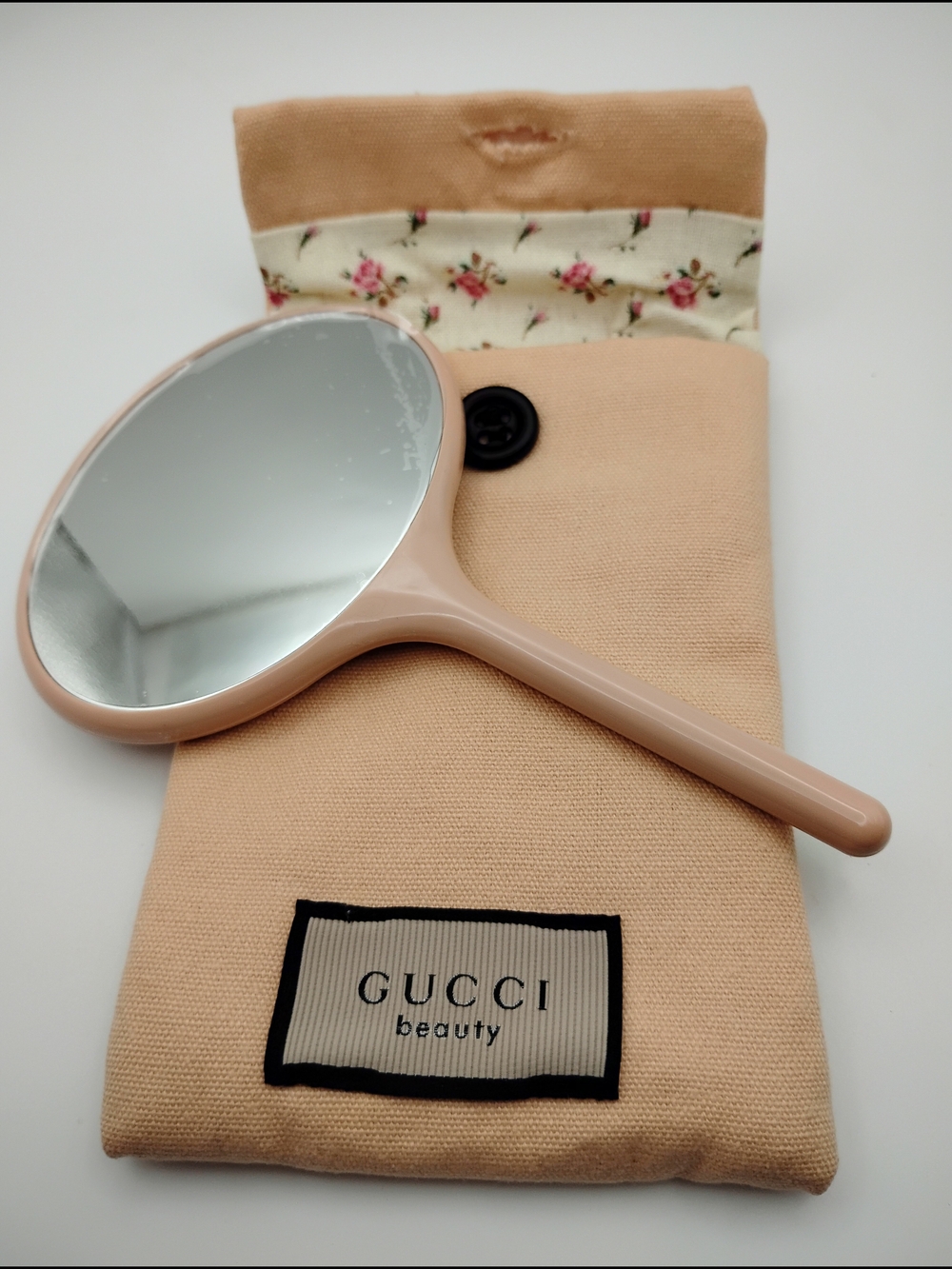 Gucci Pink-Beige Hand Mirror with Floral Pouch - Picture 1 of 4